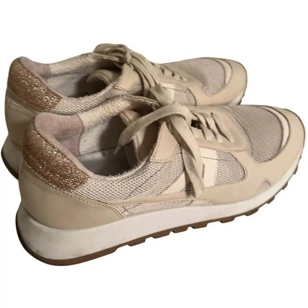 Dolce‎ Vita Markus Ivory Leather Mesh Sneakers Gold Womens 9.5